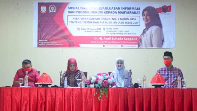 Wakil Ketua DPRD Makassar, Andi Suhada Sappaile Sosialisasikan Perda ASI Eksklusif, di Hotel Asyra, Jl Maipa, Sabtu (15/8/2020).