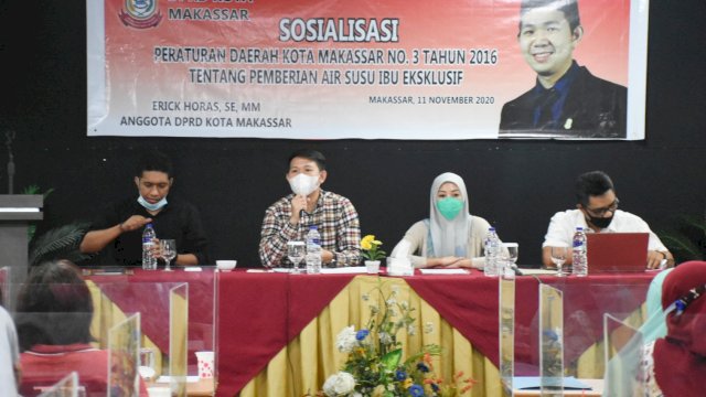 Anggota DPRD Makassar, Erick Horas sosialisasi Perda Pemberian ASI Eksklusif, di Hotel Lynt, Rabu (11/11/2020).