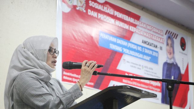 Wakil Ketua DPRD Makassar, Andi Suhada Sappaile sosialisasikan Perda Perlindungan Anak, di Hotel Asyra, Sabtu (14/11/2020).