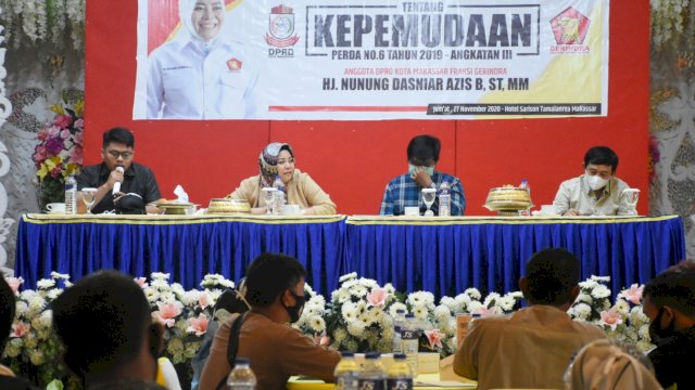 Anggota DPRD Makassar, Nunung Dasniar sosialisasikan Perda Tentang Kepemudaan, di Hotel Sarison, Jumat (27/11/2020).