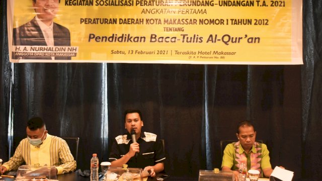 Wakil Ketua DPRD Makassar, Nurhaldin sosialisasikan Perda Pendidikan Baca Tulis Al Quran, di Hotel Teraskita, Jl AP Pettarani, Sabtu (13/2/2021).