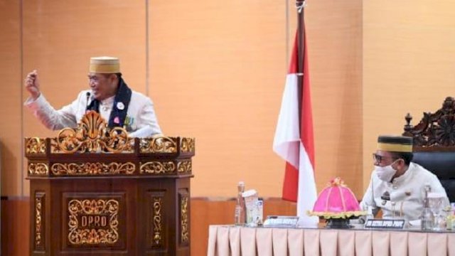Bupati Bulukumba, Sukri Sappewali saat memberikan sambutan di acara HUT Kabupaten Bulukumba ke-61, Kamis (4/2/2021).