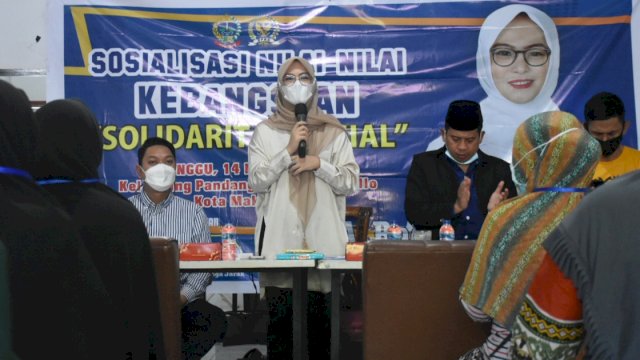 Anggota DPRD Sulsel, Andi Rachmatika Dewi sosialisasi Nilai-Nilai Kebangsaan, Jl Gatot Subroto, Kecamatan Tallo, Minggu (14/3/2021).