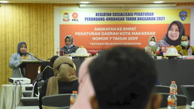 Anggota DPRD Makassar, Andi Astiah sodialisasikan Perda Pelayanan Kesehatan, di Hotel Condotel Premier, Minggu (28/3/2021).