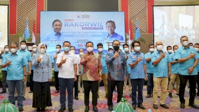 Rakorwil Partai Gelora Sulsel di Hotel Claro Makassar, Minggu (7/3/2021). (int)