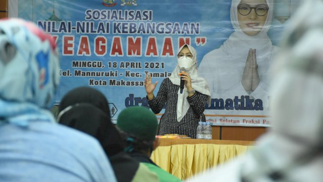 Anggota DPRD Sulsel, Andi Rachmatika Dewi sosialisasikan Nilai-nilai Kebangsaan tentang Keagamaan, di Gedung Diklat BKPSDM Provinsi Sulsel, Sabtu (18/4/2021).
