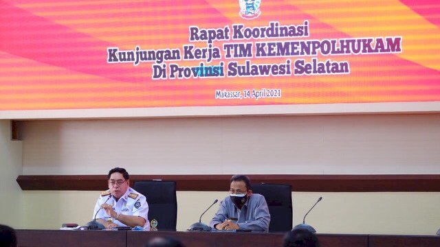 Sekprov Sulsel, Abdul Hayat Gani, menerima kunjungan kerja Tim Kemenpolhulkam di Provinsi Sulsel, Rabu (14/4/2021).