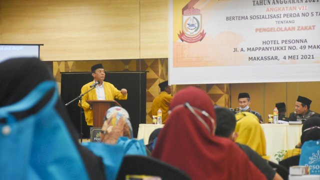 Anggota DPRD Makassar, Wahab Tahir sosialisasikan Perda Zakat, di Hotel Pessona, Jalan Andi Mappanyukki, Selasa (4/5/2021).