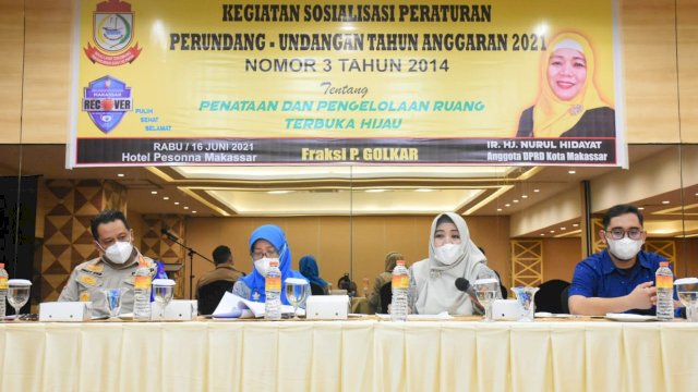 Anggota DPRD Makassar, Nurul Hidayat sosialisasikan Perda Ruang Terbuka Hijau (RTH), di Hotel Pessona, Rabu (16/6/2021).