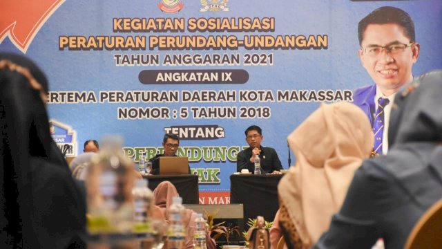 Anggota DPRD Makassar, M Yahya sosialisasikan Perda Perlindungan Anak, di Hotel Dalton, Sabtu (26/6/2021).