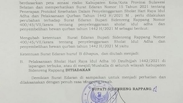 Masuk Zona Oranye, Sidrap Tiadakan Salat Idul Adha di Masjid