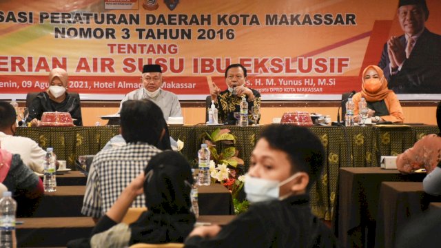 Anggota DPRD Makassar, HM Yunus sosialisasikan Perda ASI Eksklusif, di Hotel Almadera, Senin (9/8/2021).