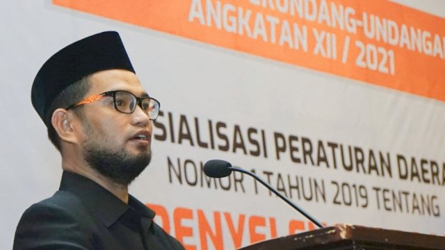 Anggota DPRD Makassar, Andi Hadi Ibrahim sosialisasikan Perda Penyenggaraan Pendidikan, di Hotel Dalton, Selasa (31/8/2021).