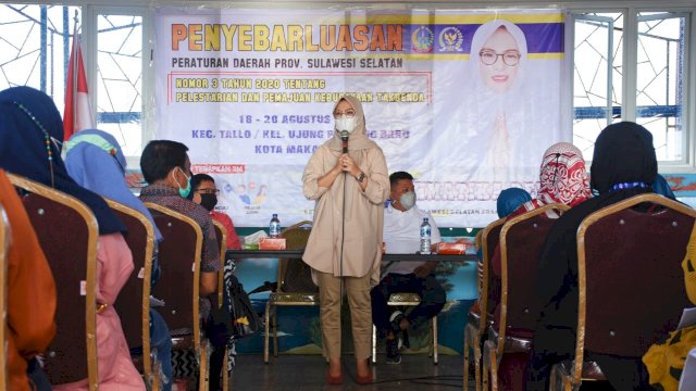 Ketua Komisi B DPRD Sulsel, Andi Rachmatika Dewi sosialisasikan Pelestarian dan Pemajuan Kebudayaan Tak Benda, di Kecamatan Tallo, Minggu (19/9/2021).