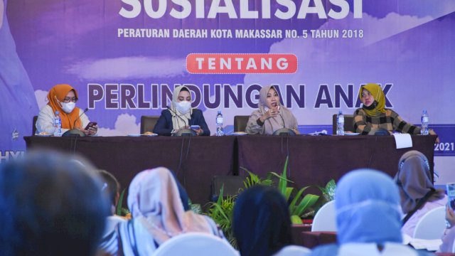 Anggota DPRD Makassar, Fatma Wahyuddin sosialisasikan Perda Perlindungan Anak, di Hotel Aston, Minggu (26/9/2021).