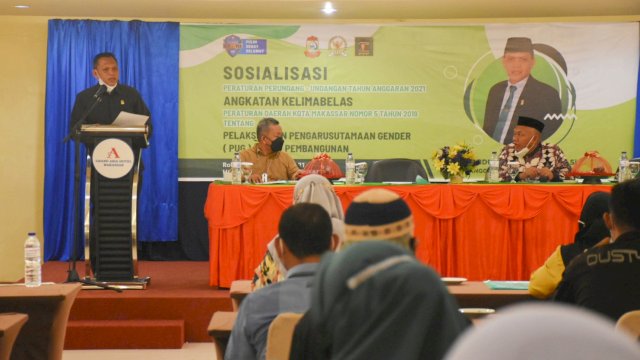 Anggota DPRD Makassar, Aziz Namu sosialisasikan Perda Pengarusutamaan Gender, di Hotel Grand Asia, Rabu (29/9/2021).