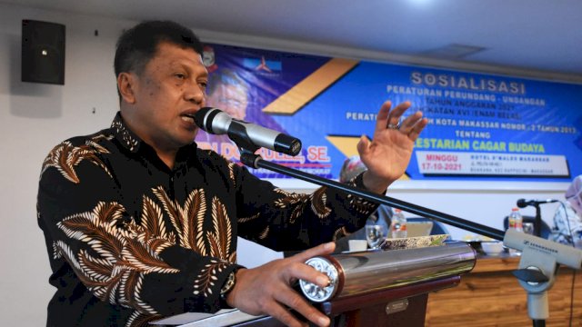 Anggota DPRD Makassar, Arifin Dg Kulle sosialisasikan Perda Pelestarian Cagar Budaya, di Hotel Maleo, Minggu (17/10/2021).