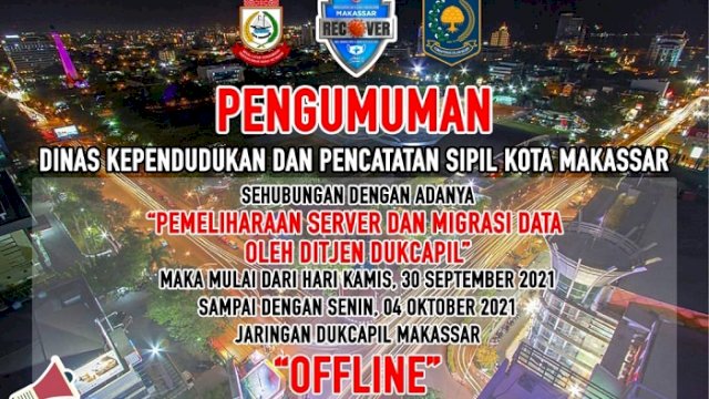 Jaringan Offline, Aktivitas Pelayanan Disdukcapil Makassar Dihentikan Sementara