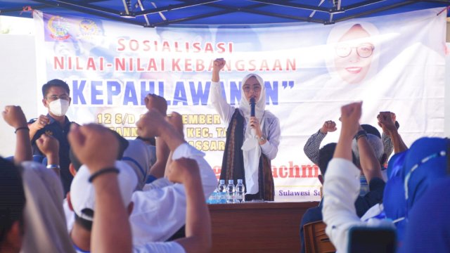 Ketua Komisi B DPRD Makassar, Andi Rachmatika Dewi sosialisasikan Nilai-Nilai Kebangsaan "Kepahlawanan" di Kelurahan Mannuruki, Kecamatan Tamalate, Jumat (12/11/2021).