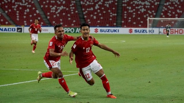 Pemain Timnas Indonesia merayakan gol ke gawang Malaysia. (PSSI)