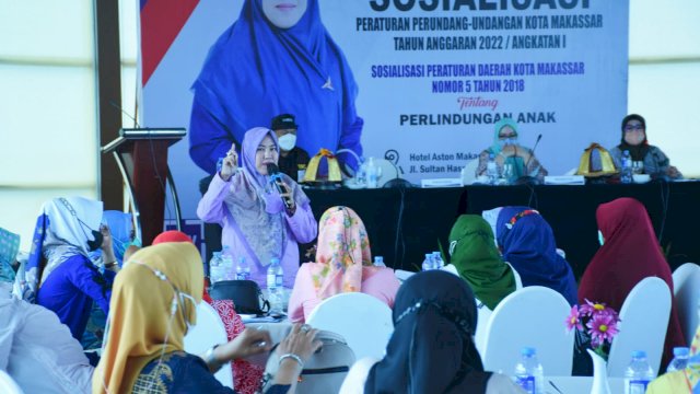 Legislator Demokrat Makassar, Fatma Wahyuddin sosialisasikan Perda Perlindungan Anak, di Hotel Aston, Minggu (13/2/2022).