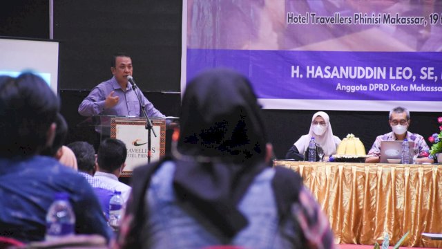 Anggota DPRD Makassar, Hasanuddin Leo sosialisasikan Perda Penyelenggaraan Pendidikan, di Hotel Travelers, Jl Lamadukelleng Buntu, Sabtu (19/2/2022).