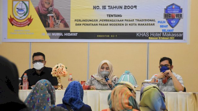 Anggota DPRD Makassar, Nurul Hidayat sosialisasikan Perda Perlindungan, Pemberdayaan Pasar Tradisional dan Penataan Pasar Modern, di Khas Hotel Makassar, Sabtu (19/2/2022).