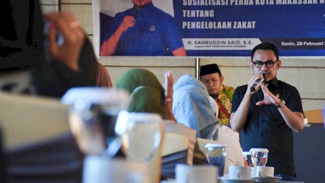 Legislator PAN Makassar, Sahruddin Said sosialisasikan Perda Pengelolaan Zakat, di Karebosi Premier Hotel, Senin (28/2/2022).