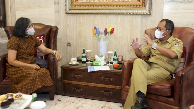 Wali Kota Makassar, Moh Ramdhan 'Danny' Pomanto menerima kunjungan Pihak Usaid CCBO (Clean Cities, Blue Ocean) Tiene Gunawan, Selasa (1/3/2022).