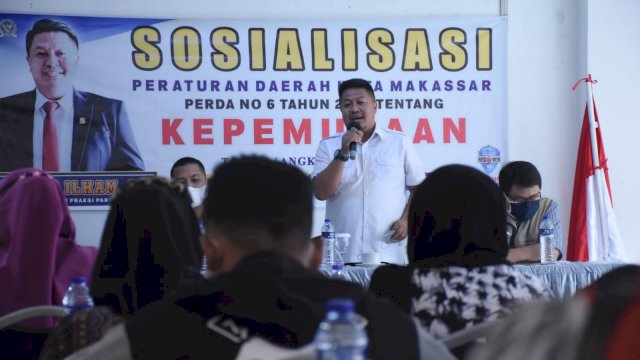 Ketua Fraksi NasDem Makassar, Ari Ashari Ilham sosialisasikan Perda Kepemudaan, di Hotel Whiz Prime, Jl Sultan Hasanuddin, Sabtu (5/3/2022).