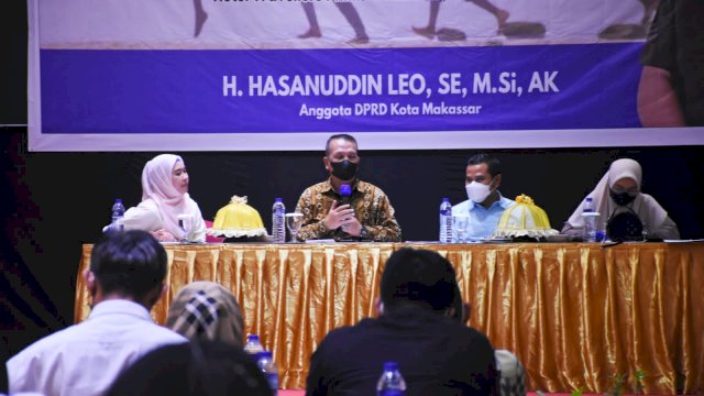 Legislator PAN Makassar, Hasanuddin Leo sosialisasikan Perda Kepemudaan, di Hotel Travelers, Minggu (6/3/2022).