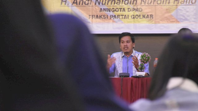 Wakil Ketua DPRD Makassar, Andi Nurhaldin NH sosialisasikan Perda Kepemudaan, di Hotel Horizon Ultima, Jl Jenderal Sudirman, Minggu (13/3/2022).