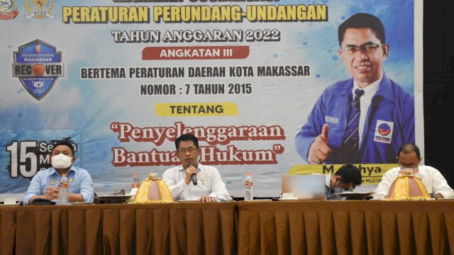 Legislator NasDem Makassar, M Yahya sosialisasikan Perda Bantuan Hukum, di Hotel Maxone, Selasa (15/3/2022).