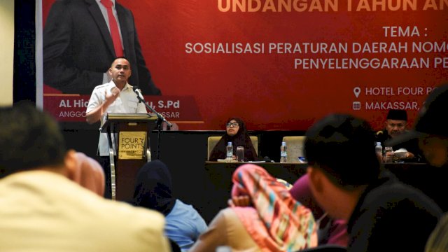Legislator PDI Perjuangan Makassar, Al Hidayat Samsu sosialisasikan Perda Penyelenggaraan Pendidikan, di Hotel Four Point by Seraton, Jl Andi Djemma, Rabu (23/3/2022).