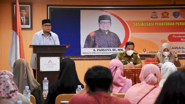 Legislator Gerindra Makassar, Andi Pahlevi sosialisasikan Perda Kawasan Tanpa Rokok, di Hotel Almadera, Senin (7/3/2022).