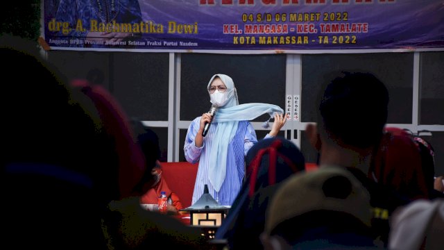 Ketua Komisi B DPRD Sulsel, Andi Rachmatika Dewi sosialisasikan Nilai-Nilai Kebangsaan tentang Keagamaan, di Kecamatan Tamalate, Minggu (6/3/2022).