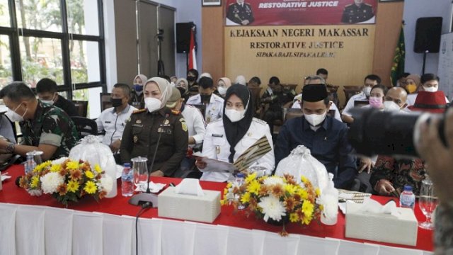 Wakil Wali Kota Makassar Fatmawati Rusdi menghadiri launching Baruga Adhiyaksa yang terletak di Taman Pramuka, Jalan Sultan Hasanuddin, Rabu (16/3/2022).