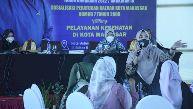 Anggota DPRD Makassar, Fatma Wahyuddin sosialisasikan Perda Pelayanan Kesehatan di Kota Makassar, di Hotel Aston, Jl Sultan Hasanuddin, Jumat (11/3/2022).