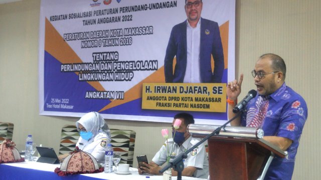 Anggota DPRD Makassar, Irwan Djafar sosialisasikan Perda Perlindungan dan Pengelolaan Lingkungan Hidup, di Hotel Tree, Jl Pandang Raya Panakkukang, Rabu (25/5/2022).