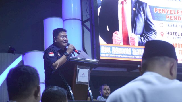 Ketua Fraksi NasDem DPRD Makassar, Ari Ashari Ilham sosialisasikan Perda Penyelenggaraan Pendidikan, di Hotel Almadera, Rabu (18/5/2022).