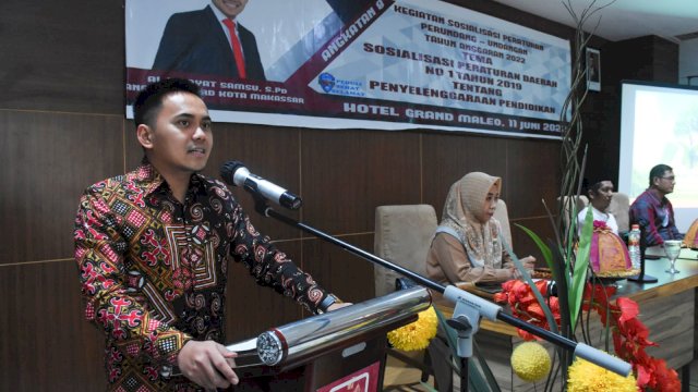 Anggota DPRD Makassar, Al Hidayat Samsu sosialisasikan Perda Penyelenggaraan Pendidikan, di Hotel Maleo, Sabtu (11/6/2022).