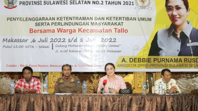 Legislator Golkar Sulsel, Debbie Rusdin sosialisasikan Penyelenggaraan Ketentraman dan Ketertiban Umum serta Perlindungan Masyarakat, Kamis (7/7/2022).