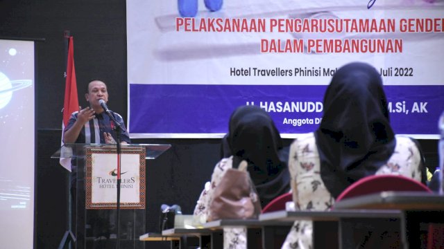 Anggota DPRD Makassar, Hasanuddin Leo sosialisasikan Perda Pengarusutamaan Gender (PUG) dalam Pembangunan, di Hotel Travelers, Jl Lamadukelleng Buntu, Sabtu (23/7/2022).