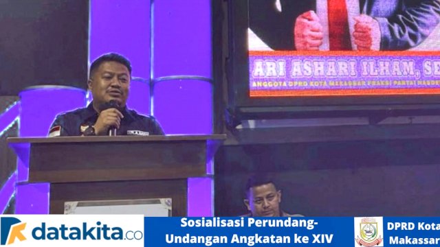Anggota DPRD Makassar, Ari Ashari Ilham sosialisasikan Perda Kepemudaan, di Hotel Almadera, Jl Somba Opu, Sabtu (10/9/2022).