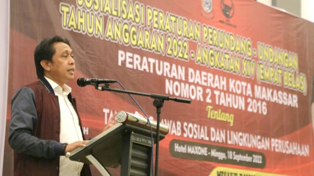 Anggota DPRD Makassar, Mesakh Raymond Rantepadang sosialisasikan Perda Tanggung Jawab Sosial dan Lingkungan Perusahaan (TSJL), di Hotel MaxOne, Jalan Taman Makam Pahlawan, Minggu (18/9/2022).