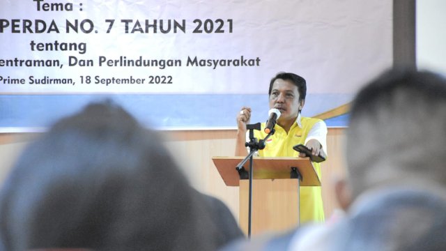 Anggota DPRD Makassar, Abd Wahab Tahir sosialisasikan Perda Ketertiban Umum, Ketentraman dan Pelindungan Masyarakat, di Hotel Whiz Prime Sudirman, Minggu (18/9/2022).