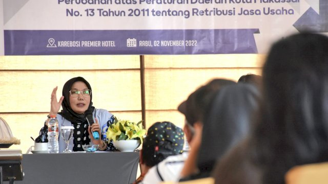 Anggota DPRD Makassar, Rezki sosialisasikan Perda Retribusi Jasa Usaha, di Hotel Karebosi Premier, Jalan Jenderal M Jusuf, Rabu (2/11/2022).