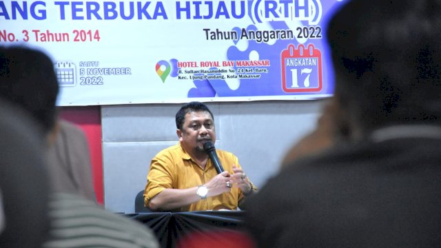 Anggota DPRD Makassar, Arifin Dg Kulle sosialisasikan Perda Penataan dan Pengelolaan Ruang Terbuka Hijau (RTH), di Hotel Royal Bay Makassar, Jl Sultan Hasanuddin, Sabtu (5/11/2022).