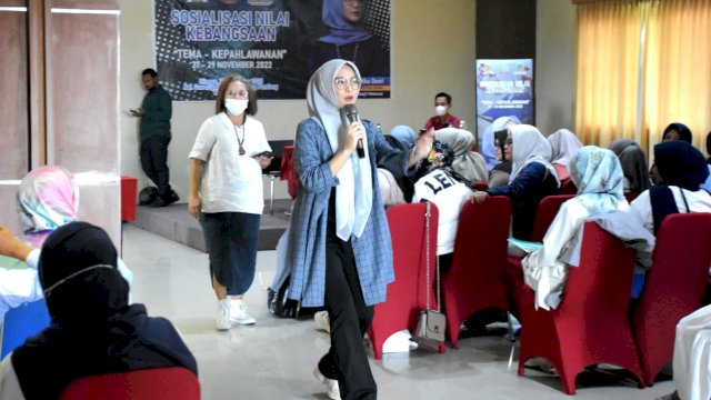 Ketua Komisi D DPRD Sulsel, Andi Rachmatika Dewi sosialisasi Nilai-nilai Kebangsaan "Kepahlawanan", di Hotel Artha Kencana Makassar, Jl Dr Sutomo, Kelurahan Sawerigading, Minggu (27/11/2022). 