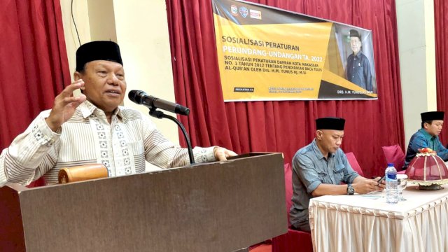 Anggota DPRD Makassar, HM Yunus sosialisasikan Perda Pendidikan Baca Tulis Alquran, di Hotel Marina, Selasa (29/11/2022).